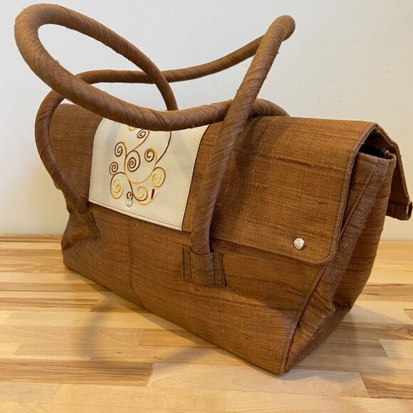 Vintage NWT Handcrafted Bamboo Fiber Handbag With Embroidered Flap By Concubine - Picture 7 of 15